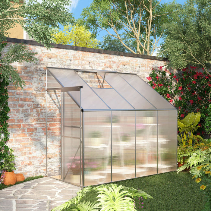 Outsunny 8' X 4' X 7' Lean-to Polycarbonate Greenhouse With Aluminum Frame, Outdoor Walk In Garden G
