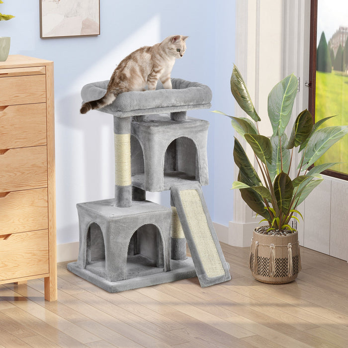 Pawhut Plush Cat Tree Tower Activity Center With Sisal Scratching Post Scratching Board Perch Condo,