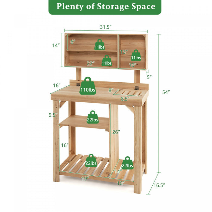 Costway Garden Potting Table Outdoor Potting Bench Wooden Workstation W/storage Shelf