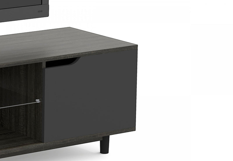 59” TV Stand With 2 Shelves and 2 Black Doors - Dark Grey Wood 