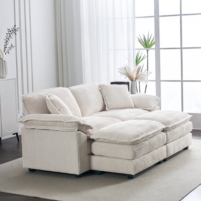 Liam 84.6\" Comfortable Cloud Modular Sofa with Corduroy Upholstered,White  