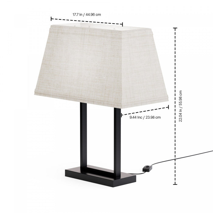 22\" Black Modern Rectangular Table Lamp with Fabric Shade 