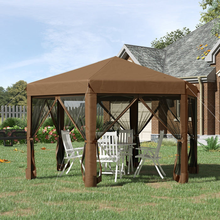Outsunny 12.5' Pop Up Gazebo Hexagonal Canopy Tent Outdoor Shelter Pavilion Sun Protection With Mesh