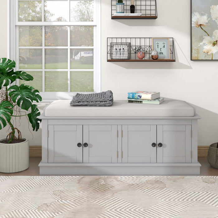 Daniel Solid Wood Storage Bench With 4-door Shoe Cabinet With Adjustable Shelves - Grey Wash 