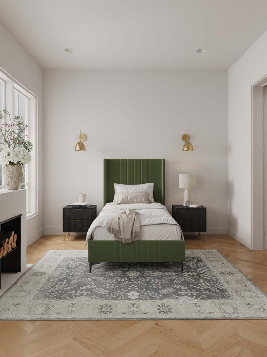 Promenade Mid-Century Modern Upholstered Velvet Twin Bed in Moss Green 