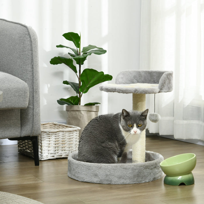 Pawhut 17" Cat Tree, Small Cat Tower With Sisal Scratching Post, Bed, Dangling Ball, Kitten Activity Centre, Light Grey