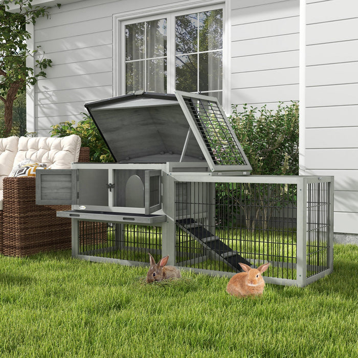 Pawhut Solid Wood Rabbit Hutch Bunny Cage Pet Guinea Pig House Outdoor Small Animal Habitat W/ Ramp,