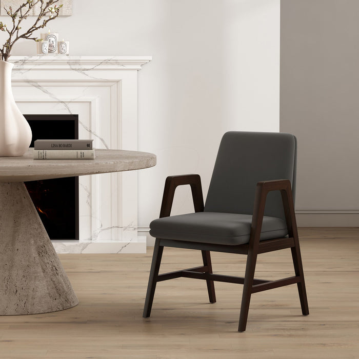 Stella Modern Wood Velvet Armchair in Graphite 