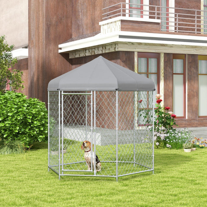 Pawhut Outdoor Dog Kennel Dog Run With Waterproof, Uv Resistant Cover For Medium And Large Sized Dog