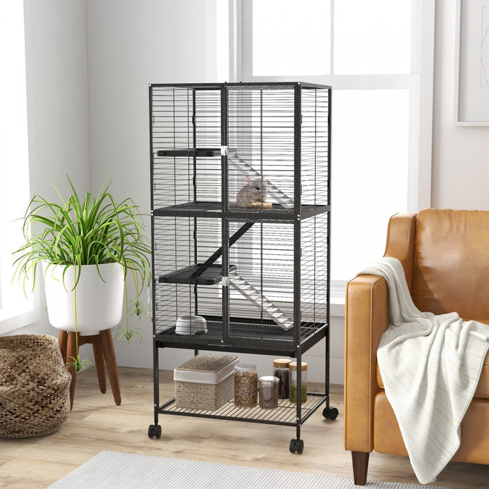 Pawhut Small Animal Cage With Wheels, Pet Playpen For Rat, Kitten, Ferrets, Chinchillas With Bottom 