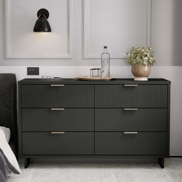 Granville Modern 55\" Dresser in Charcoal Gray (6-Drawer) 