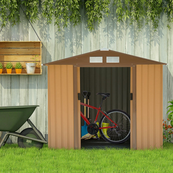 Outsunny 7' X 4' X 6' Garden Storage Shed Outdoor Patio Yard Metal Tool Storage House W/ Steel Floor
