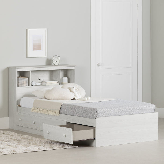 Summer Breeze Storage Bed And Bookcase Headboard Set White Pine - South Shore Twin Bed