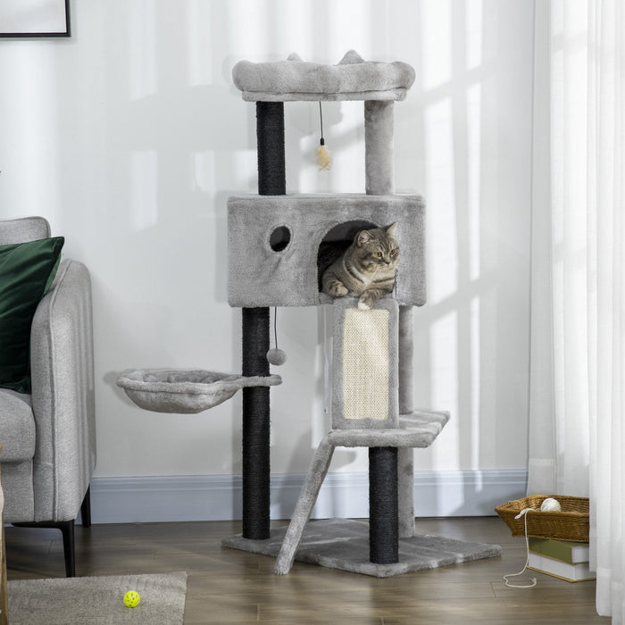 Pawhut 47\" Cat Tree For Indoor Cats, Kitty Activity Center, Cat Tower With Cat Ear Bed Ramp Condo Ha