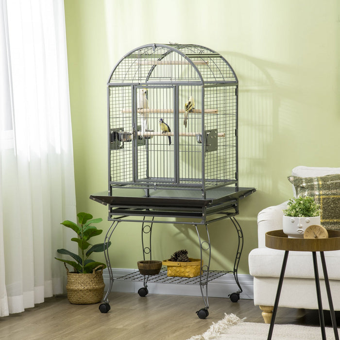 Pawhut 66\" Bird Cage Parrot Cage For Conures, Cockatiels, Parrotlet With Play Top, Rolling Stand, Pu