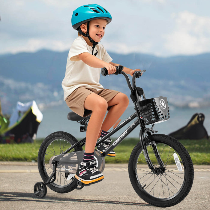 Costway 18" Kid's Bike With Training Wheels Adjustable Handlebar & Seat Handbrake Black