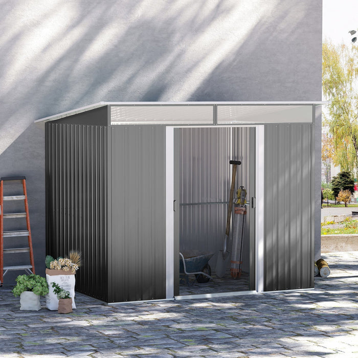 Outsunny 6' X 8.5' Garden Storage Shed, Metal Tool Storage House With Pc Boards And Double Doors For