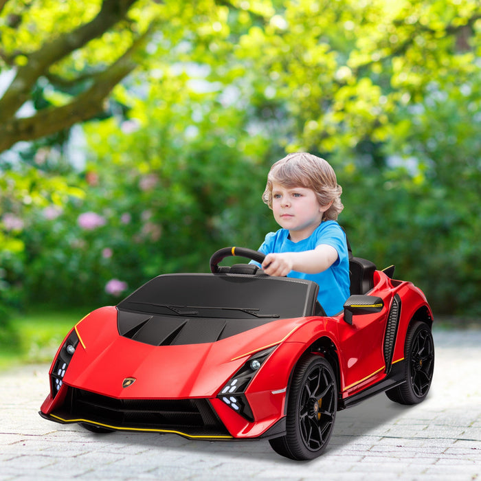 Qaba 12v Electric Car For Kids, Battery Powered Ride-On Lamborghini Autentica Licensed Kids Car With