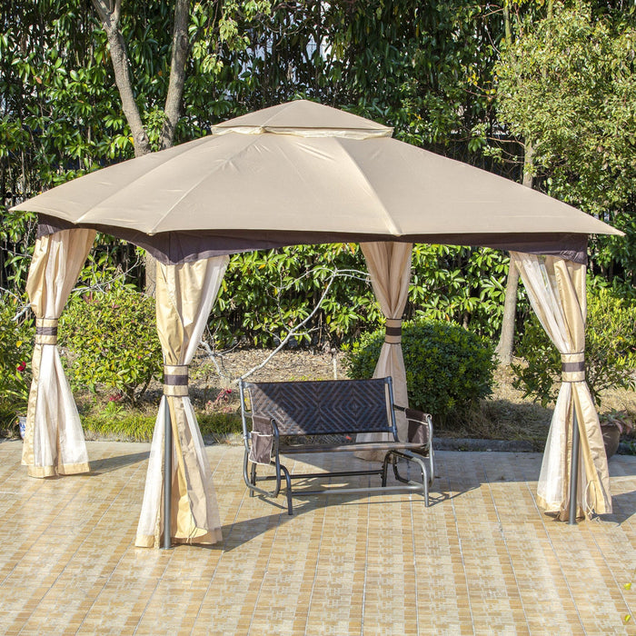 Outsunny 11' X 11' Steel Gazebo Canopy Party Tent Shelter With Double Roof, Netting Sidewalls, Corne