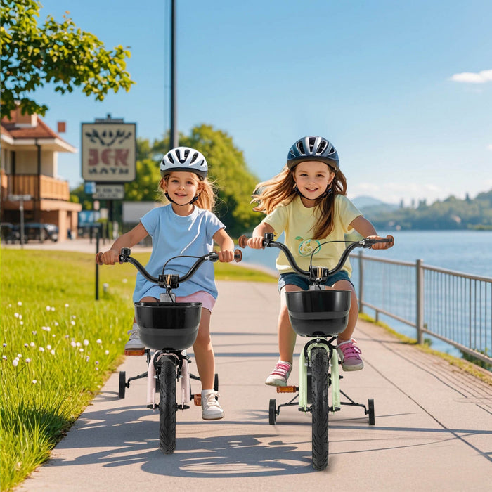 Costway 14" Kid's Bike With Training Wheels Adjustable Handlebar & Seat Handbrake Green