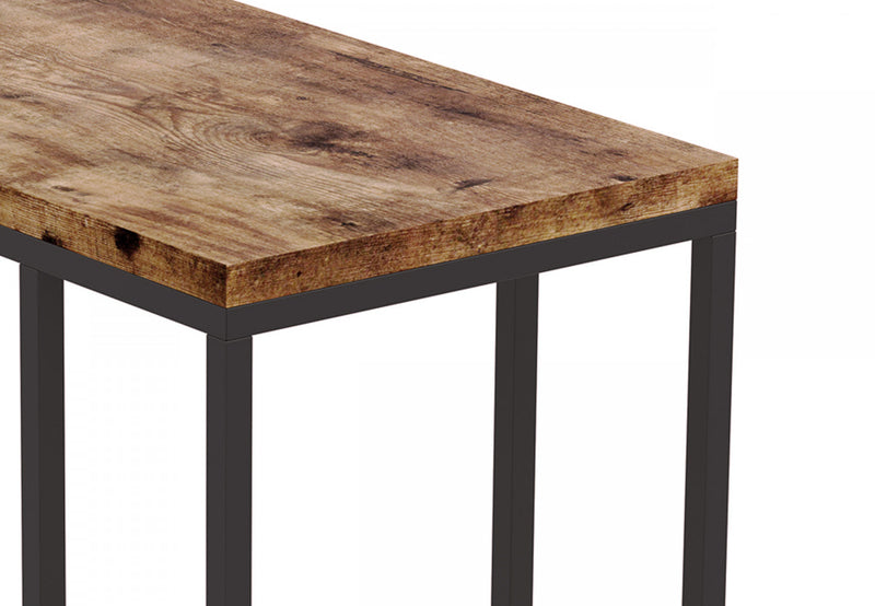 19” C-Shaped End Table With Metal Frame - Brown Reclaimed Wood 