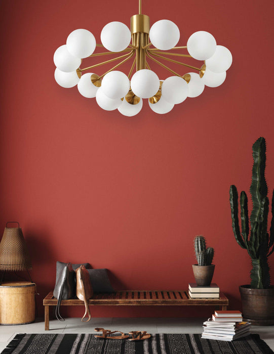 Dainolite Amanda 18 Light Chandelier Aged Brass White Opal Glass Lamp