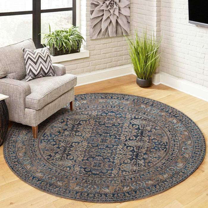 Ariana Traditional 5'0\" x 5'0\" Area Rug in Blue Indoor Area Rug 
