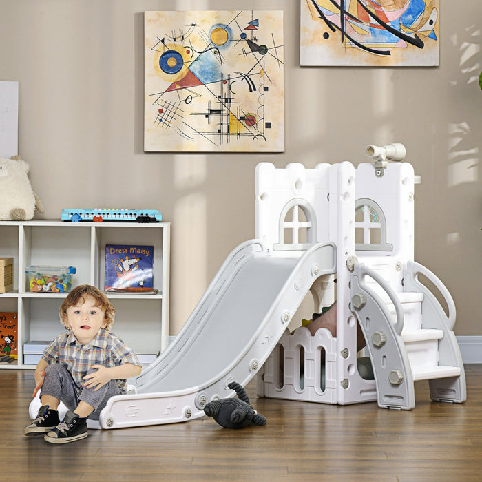 Qaba Toddler Slide, 4 In 1 Slide For Kids Aged 1-3 Years With Basketball Hoop, Climber, Telescope, S