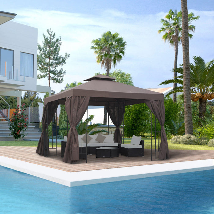 Outsunny 10' X 10' Patio Gazebo Outdoor, Canopy Shelter With Double-tier Roof, Pavilion Sidewalls Fo
