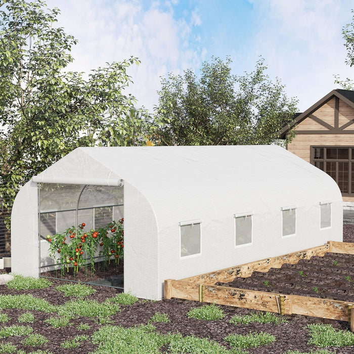 Outsunny 20x10x7ft Walk-in Tunnel Greenhouse, Outdoor Backyard Plant Seed Growth Warm House With 2 A