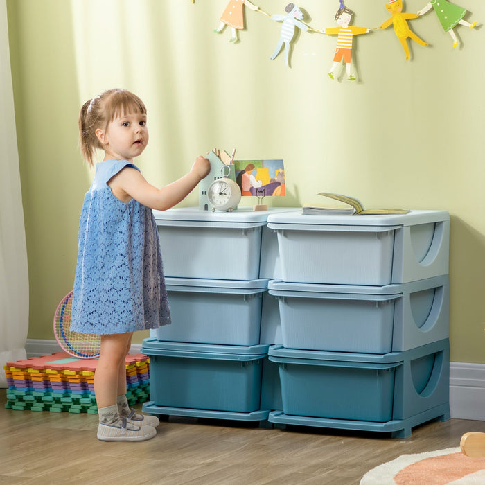Qaba Kids Toy Storage Organizer With 6 Plastic Bins, 3 Tier Drawer Chest Utility For Kids Bedroom Nu