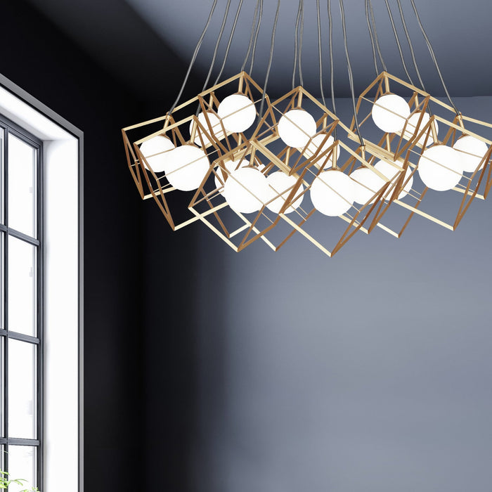 Dainolite Thomson 16 Light Chandelier Gold White Glass Lamp