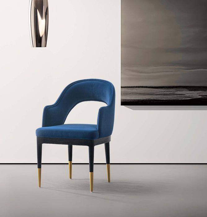 Carrington Modern Glam Upholstered Velvet Armchair in Midnight Blue 