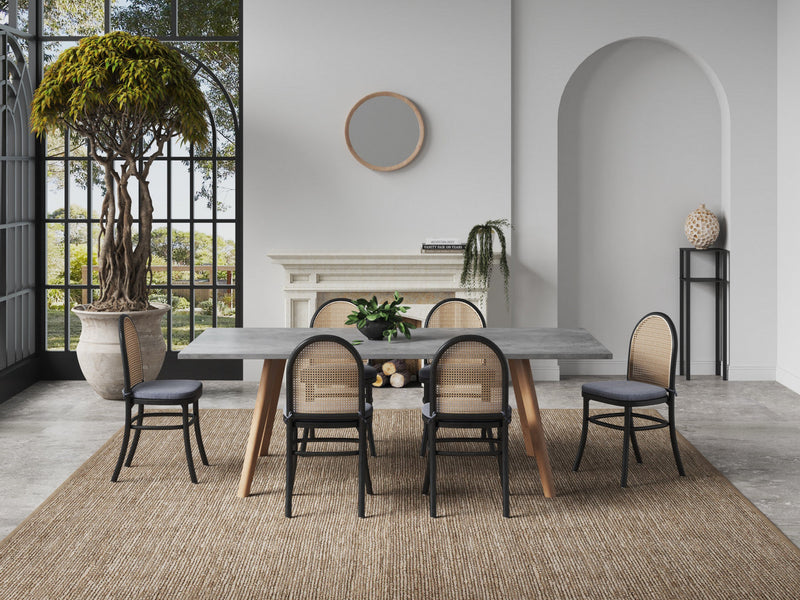 Paragon Industry Chic Cane Back Wood Upholstered Dining Chair in Black and Gray - Set of 4 