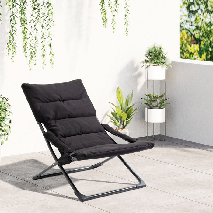 Outsunny Folding Lounge Chair, Camping Beach Chair, Black