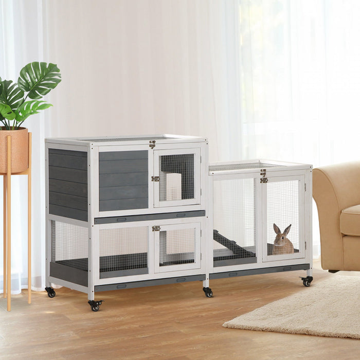 Pawhut Wooden Rabbit Hutch Bunny Hutch Elevated Pet House Cage Small Animal Habitat With No Leak Tra