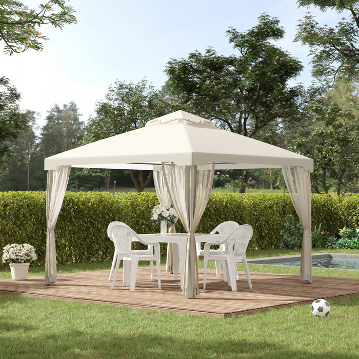 Outsunny 10' X 10' Patio Gazebo Outdoor Pavilion 2 Tire Roof Canopy Shelter Garden Event Party Tent 