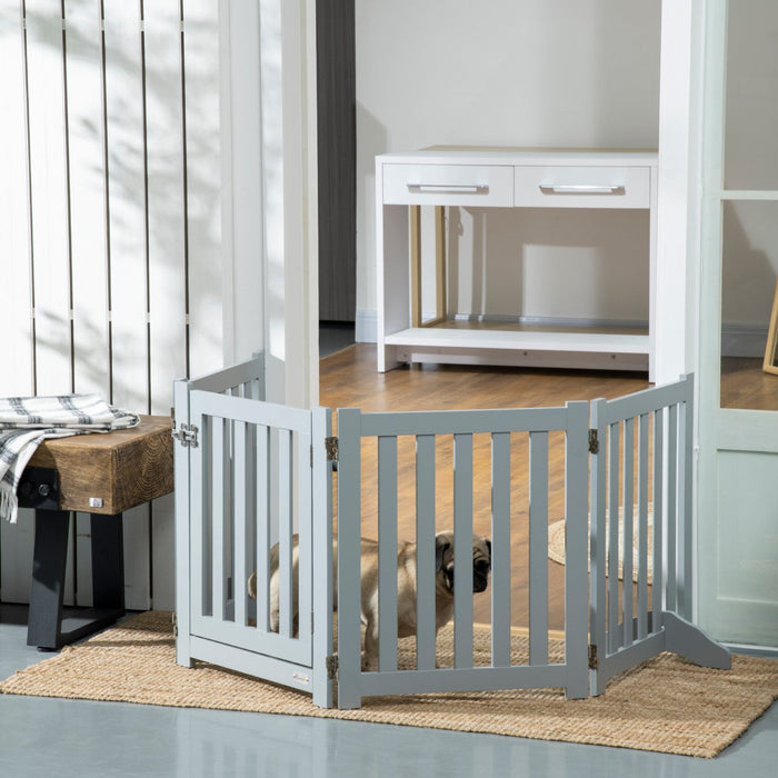 Pawhut Foldable Dog Gate With Door, 4 Panels Freestanding Pet Gate With Support Feet Indoor Playpen 