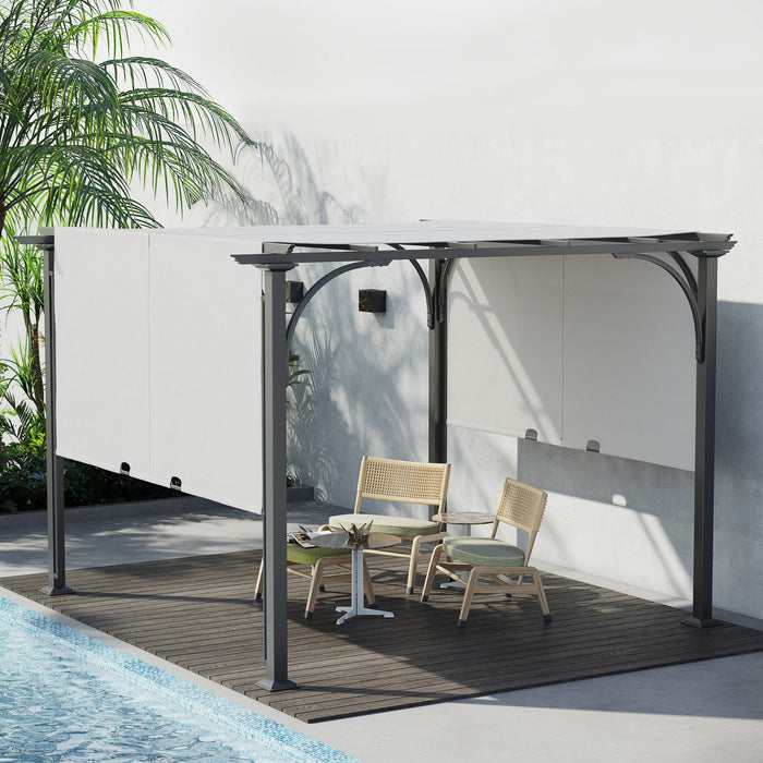 Outsunny 10' X 10' Outdoor Pergola Patio Gazebo Retractable Canopy, White