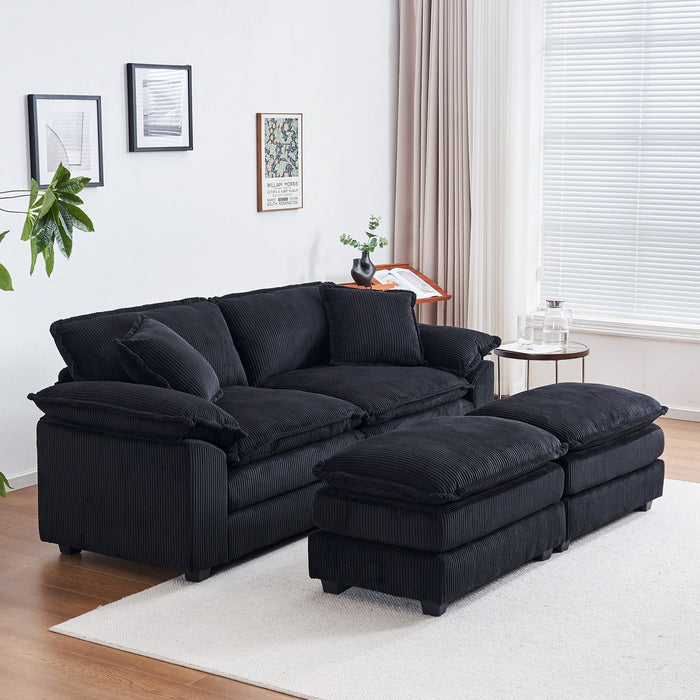 Liam 84.6\" Comfortable Cloud Modular Sofa with Corduroy Upholstered,Black  