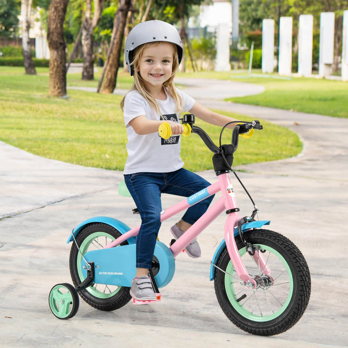 Costway 12" Kids Bike With Adjustable Saddle Handlebar Removable Training Wheels Handbrake Pink