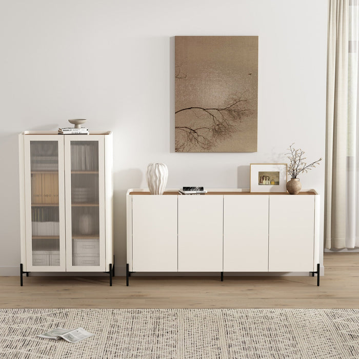 Abbey Modern 2-Piece Buffet and Bookcase in Maple and Off White 