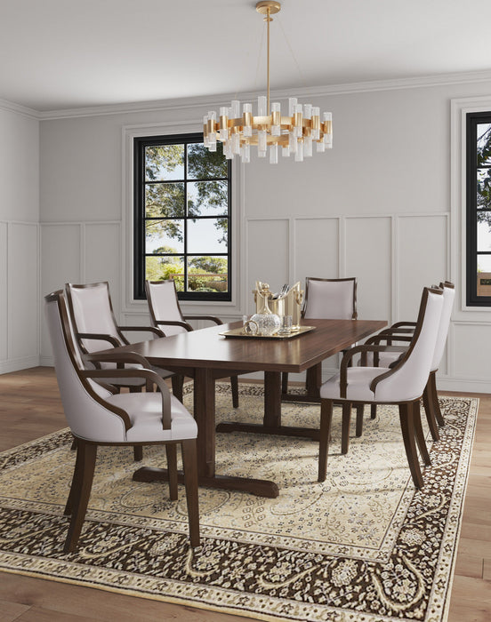Grand Traditional Wood Upholstered Armchair in Light Gray - Set of 2 Dining Chair 