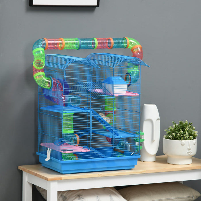 Pawhut 18.5\" Hamster Cage, 5 Tiers Small Animal Cage With Tunnel Tube System, Water Bottle, Exercise
