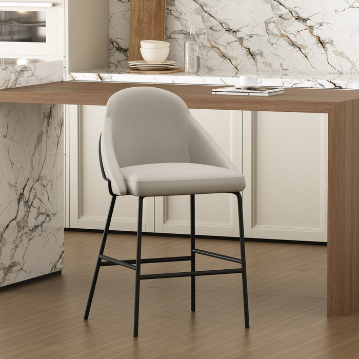 Gracie Modern Metal Upholstered Counter Stool in Stone Gray and Black Armoire 