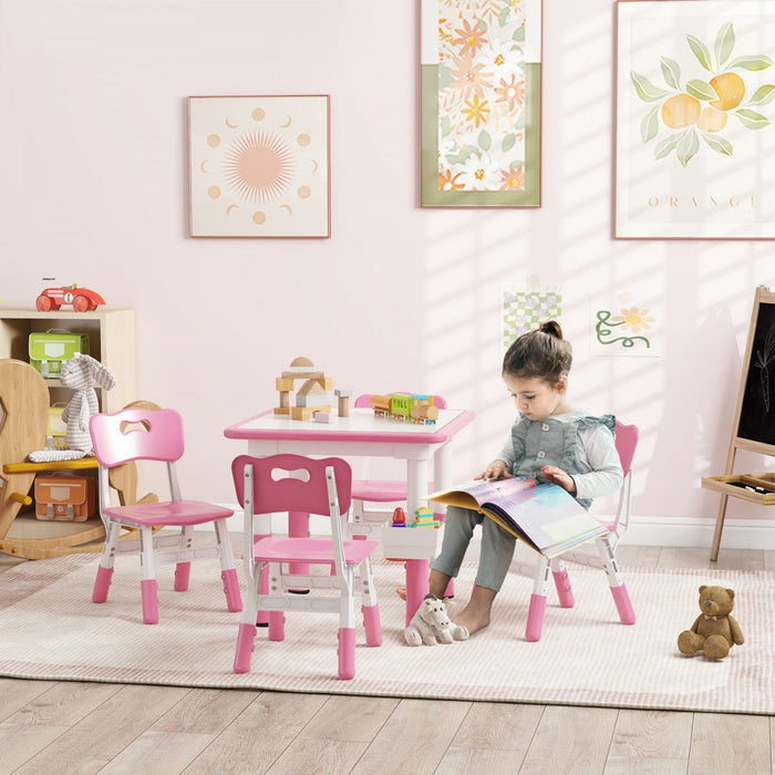 Qaba 5 Pieces Kids Table And Chair Set, Height Adjustable Toddler Table And Chair Set, Activity Tabl