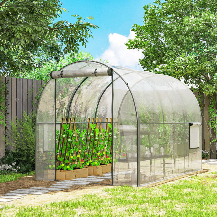 Outsunny Polytunnel Greenhouse with Mesh Window, Grow House Tent, Clear
