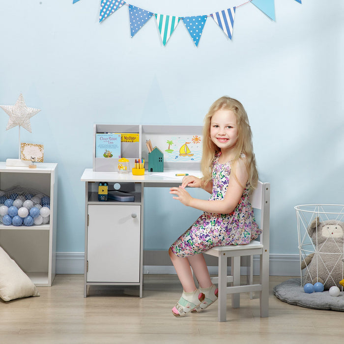 Qaba Kids Desk And Chair Set With Whiteboard, 2 Pieces Table And Chair Set For Toddlers, Multi-usage