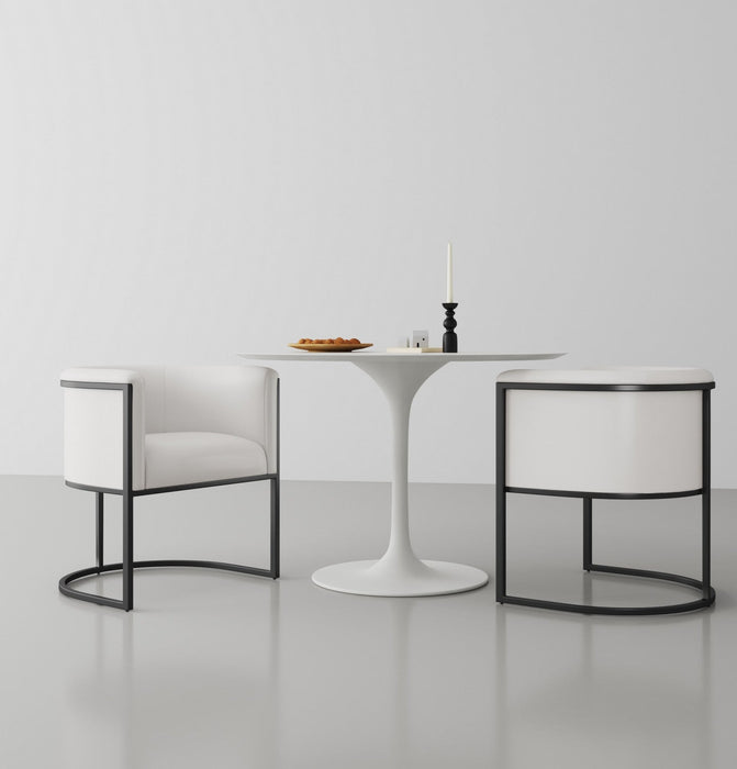 Cosmopolitan Mid-Century Modern Vegan Leather Metal Dining Chair in Ivory - Set of 2 
