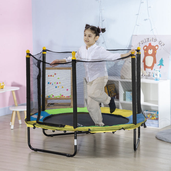 Qaba 55" Trampoline for Kids, 44.5"H Indoor Outdoor Toddler Trampoline with Safety Enclosure Net, Baby Recreational Play for Boys and Girls, Ages 3-10, Black